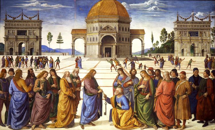 PERUGINO, Pietro Christ giving thw Keys to St Peter (mk08) France oil painting art